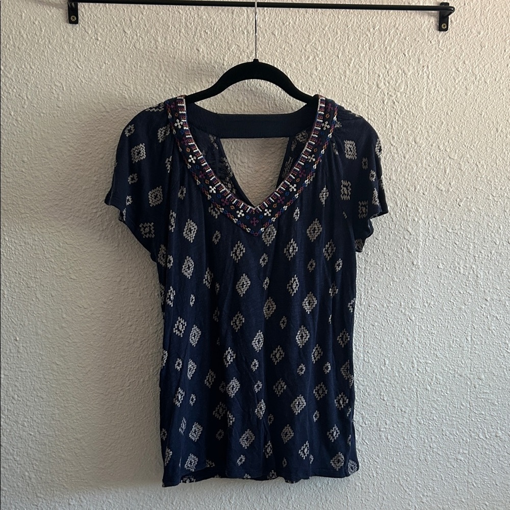 Lucky Brand Dark Blue Patterned Blouse